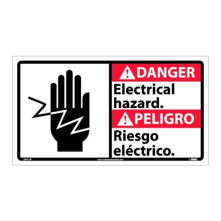 National Marker Co Bilingual Vinyl Sign - Danger Electrical Hazard DBA12P